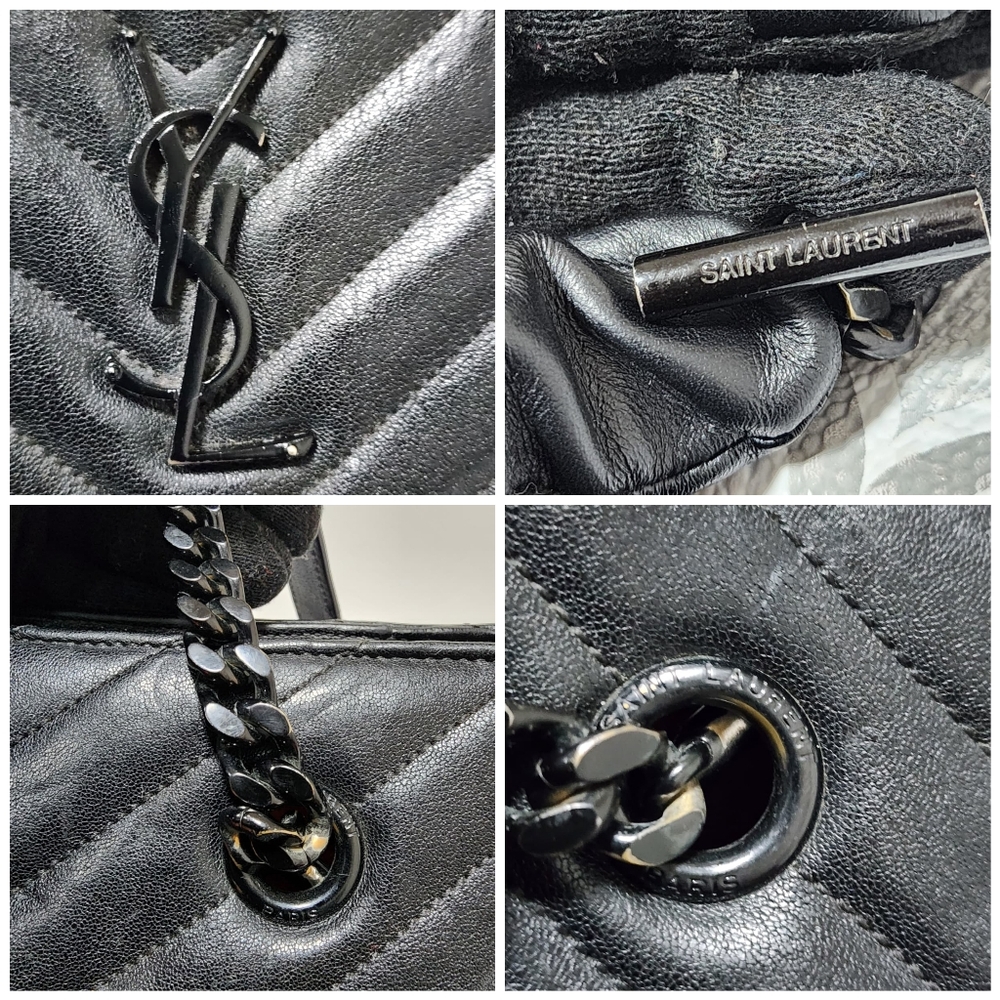 Saint Laurent Sheepskin Matelasse Chevron Slim Monogram Shopping Bag - Picture 10 of 12